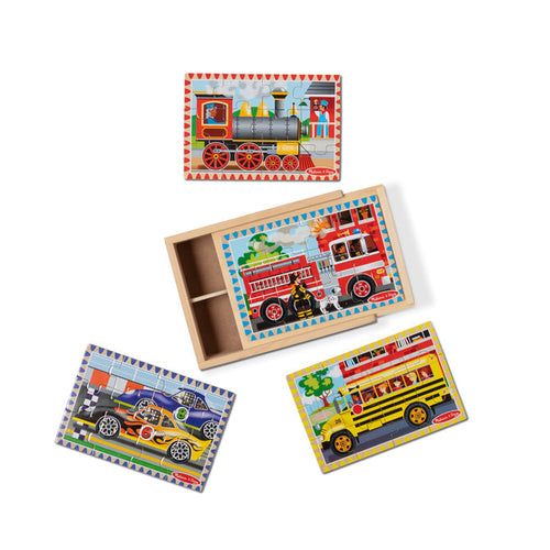 Melissa & Doug Wooden Jigsaw Puzzles in a Box Vehicles