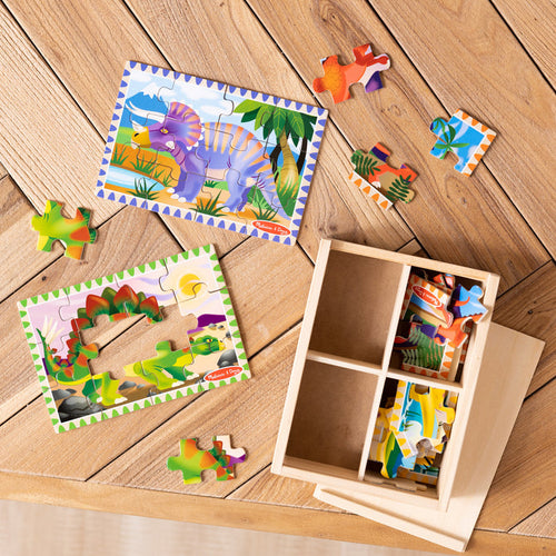 Melissa & Doug Wooden Jigsaw Puzzles in a Box Dinosaurs
