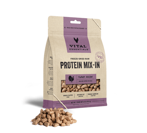 Vital Essentials Freeze Dried Raw Protein Mix-In Turkey Recipe Mini Nibs Topper for Dogs
