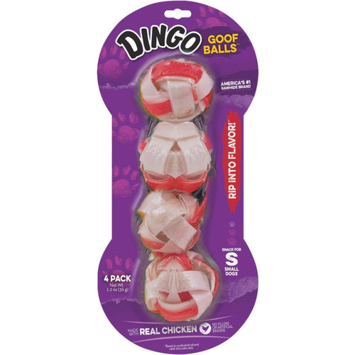 Dingo Goof Balls Chicken Braided Ball 1.5 In. Rawhide Chew, (4-Pack)