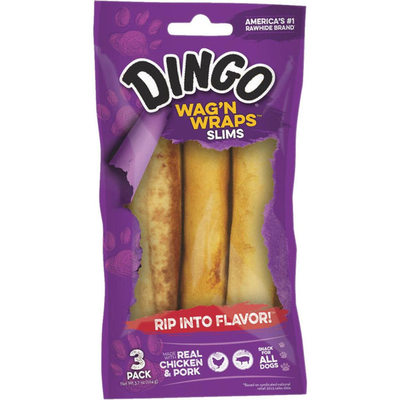 Dingo Wagn'Wraps Chicken Wrap Stick 3.7 Oz. Rawhide Chew, (3-Pack)