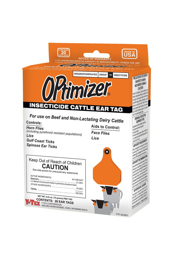 Y-Tex Optimizer Combo Insecticide Cattle Ear Tag, 20/pk