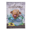 Evergreen Relaxing Highland Cow Moire Garden Flag
