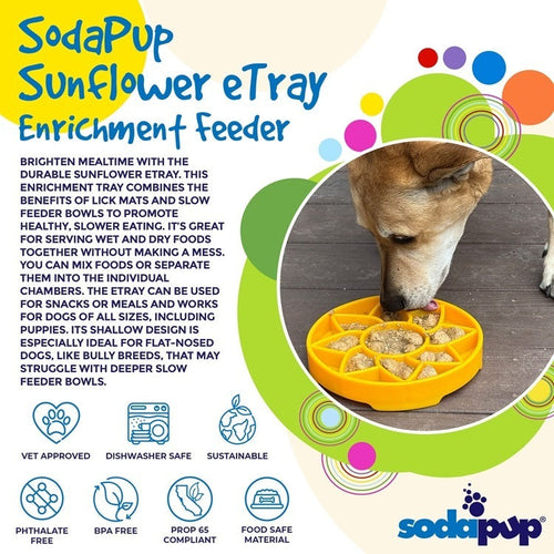 SodaPup Sunflower Design eTray Enrichment Shallow Slow Feeder Dog Bowl