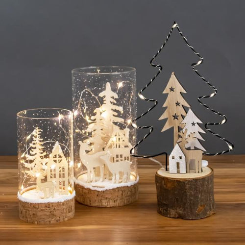Gift Essentials Wooden Deer Scene 6 inch LED Cylinder