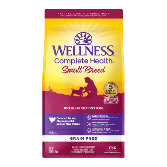Wellness Complete Health Grain Free Small Breed Deboned Turkey, Chicken Meal and Salmon Meal Recipe Dry Dog Food