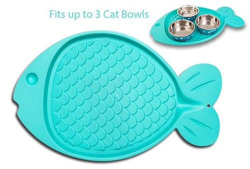 Loving Pets Bella Spill- Proof Cat Mat- Fish Shaped- Green